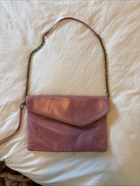 HOBO Mauve Leather Chain-Handle Clutch with Detachable Wristlet